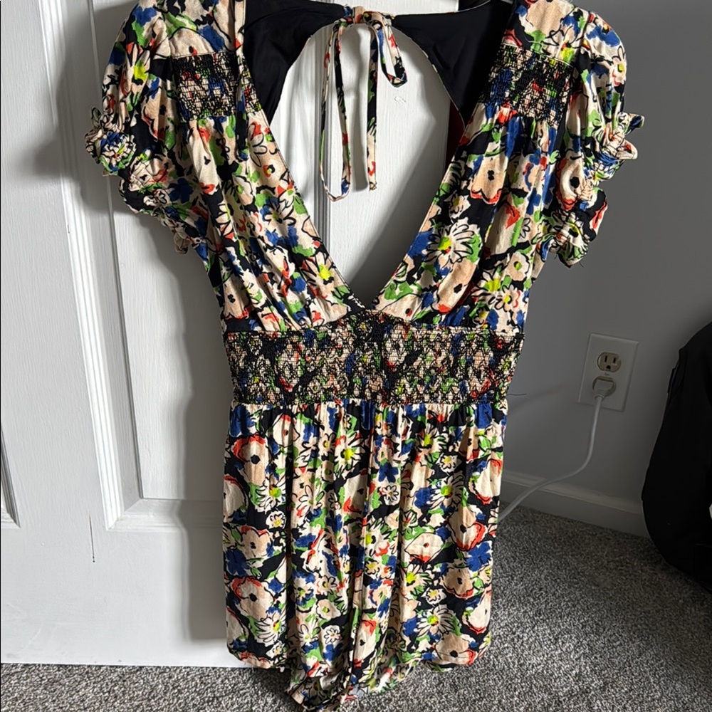 Urban Outfitters Floral Romper in Cream, Blue, Black & Green